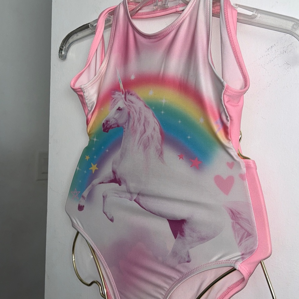Place Girls Pink Unicorn & Rainbow One-Piece Swimsuit - Picture 2 of 7